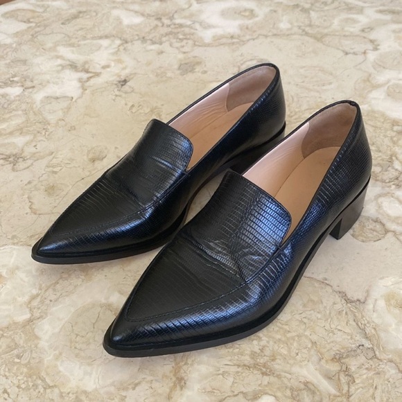 Club Monaco Alexia Snakeskin Embossed Leather Pointed Toe Loafers - Picture 3 of 5